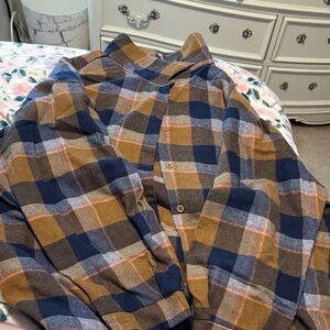 Plaid Button-Up Shirt in Blue and Brown